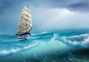 Canvas sea, sailboat, sail ship, storm, wall decor wave ocean landscape - Picture 1 of 9