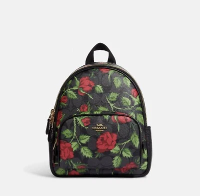 ☂️🍄Coach☄️MINI☄️Mochila de cancha en lona exclusiva con estampado de rosa de cuento de hadas Foto 1 de 4