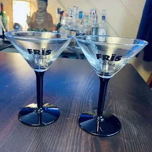 Set 2x Fris Vodka Black Stem Clear Bowl Martini Glasses 5 5/8" Barware Stemware - Picture 1 of 5