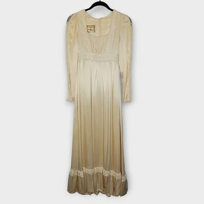 Vtg Gunne Sax Satin Lace Trimmed Wedding Dress Size 7 Modern XS Ivory - Image 1 of 4