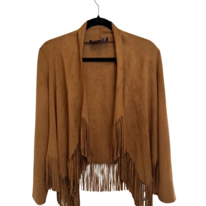 Blu Pepper Womens Brown Faux Suede Fringe Blazer Jacket S Open Front Cowgirl - Picture 1 of 11