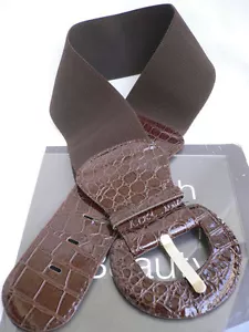 Mujer Marrón Piel Sintética Pretina Elástica Ancho Cinturón de Moda XS S M - Imagen 1 de 24
