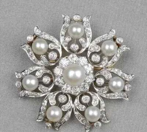 3Ct Round Cut White Pearl Flower Women's Charm Brooch Pin 14K Yellow Gold Plated - Picture 1 of 7
