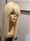 Long  Straight Wig W/Bangs Platinum Blonde #613A Heat Ok / Mink Lashes Include