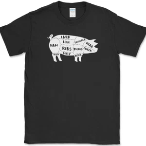 PIG MEAT CUTS Butcher T-Shirt Funny BBQ Grilling Bacon Pork Food Tee - Picture 1 of 10