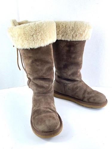 Scarpe da donna UGG Australia Upside marroni 7 M scamosciate pelle di pecora lana stivali stringati