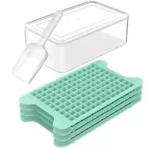 4 Pack Mini Ice Cube Tray with Bin Ice Container and Scoop for Freezer - Picture 1 of 6
