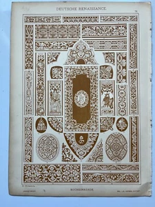 German Renaissance Book Binding antique chromolithograph 1889 Dolmetsch - Picture 1 of 6
