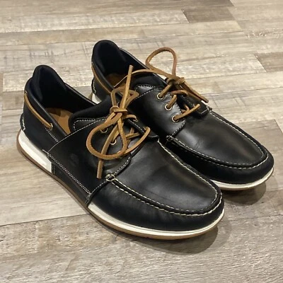 Timberland Heger Bay US Men 11.5 Black Leather Boat Shoes - Image 1 of 4