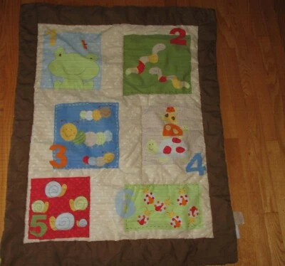 SUMERSAULT Crib Blanket Quilt 1 2 3 Numbers Caterpillar Frog Lady Bug Brown - Image 1 of 4