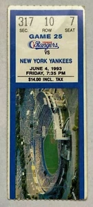 1993 New York Yankees at Texas Rangers Ticket 6/4/93 - Picture 1 of 1
