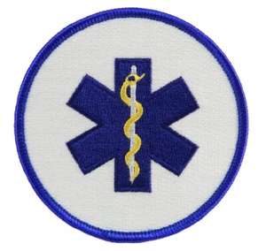 SANITÄTER UNIFORM AUFNÄHER Star of Life Krankenwagen EMT/EMS bestickt aufbügeln BLAU - Bild 1 von 4