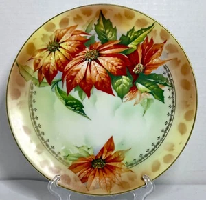 Antiker Königlicher Rudolstadt Preußen Handbemalter Teller Blumen Weihnachtsstern Gold Vergoldet - Bild 1 von 6
