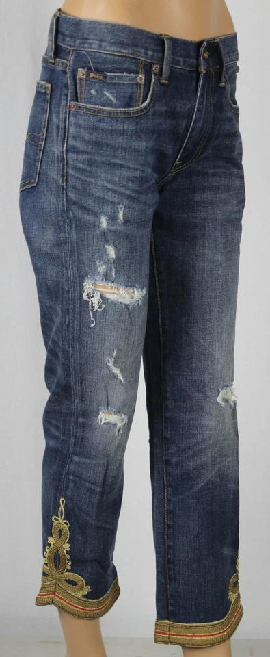 Pantalones de mezclilla Ralph Lauren Waverly rectos cortos azules desgastados nuevos con etiquetas $298 Foto 1 de 1