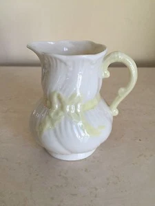 VINTAGE BELLEEK CREAMER PITCHER BOW MOTIF MINT CONDITION GREEN MARK - Picture 1 of 7