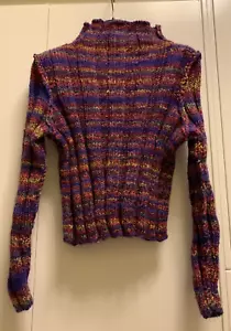 Maglia a collo alto Caldo Multicolore Rosso Borgogna Blu Arancio Tg. M - Foto 1 di 6