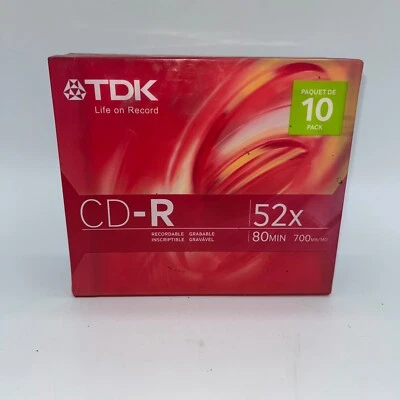 TDK CD-R 52x Recordable Discs 80 Min 700MB 10 Pack New Sealed - Image 1 of 3