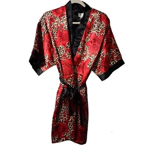 Sante Classics Tie Robe Red Floral Size Small Satin Womens - Picture 1 of 5