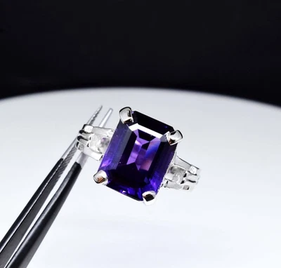 Anello in argento sterling 925 con ametista viola naturale 5,88 grammi US 9 - Immagine 1 di 4
