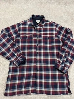 LL Bean Shirt Mens Small Fleece Lined Flannel Shacket Red Blue Plaid Outdoor - Image 1 of 4