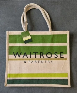 Waitrose & Partners Green/Beige Original Juco Shopping Bag Reusable Tote Jute - Picture 1 of 5
