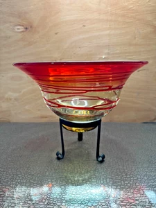 Large Murano Style Bowl on Black Metal Stand - Picture 1 of 7