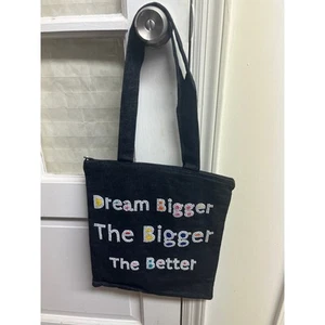 - Dream Bigger - Black Denim Beaded Tote Bag - Zip Closure - NEW - 11.5" 13.5" - Picture 1 of 8