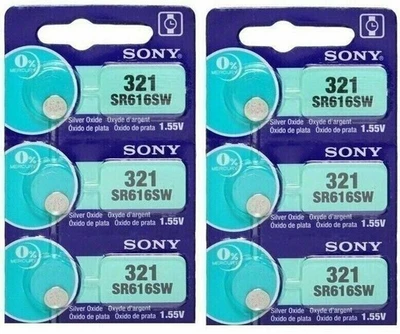 6 PILAS RELOJ SONY 321 SR616SW ÓXIDO PLATA Foto 1 de 4