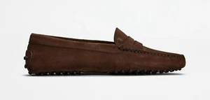 NEW TOD'S City Gommino Suede Loafers 39.5 Chocolate Brown Driving Shoes 9.5 - Picture 1 of 13