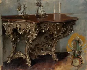 C. HERPFER (1836-1897), Rokoko Konsoltisch im Schloss Nymphenburg, 1868, Öl - Bild 1 von 5