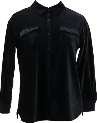 Isaac Mizrahi Soho Acanalado Terciopelo Camisa Chaqueta Pitch Negro XS NUEVO SIN ETIQUETAS (39) Foto 1 de 4