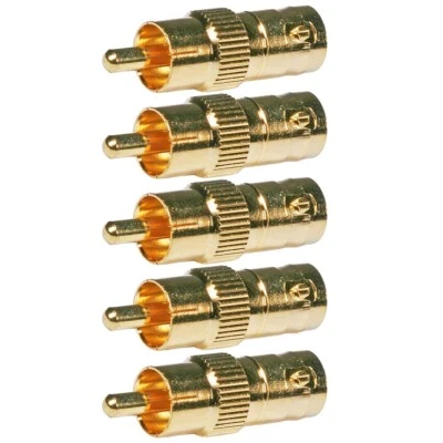 5 Pcs RCA Male to BNC Female Coax Coaxial Connector Adapter Gold CCTV Camera - Image 1 of 3