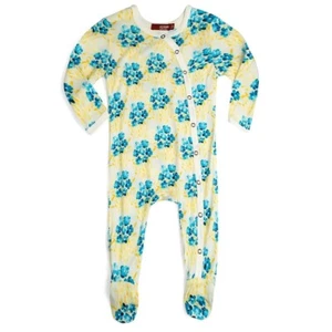 Milkbarn Bamboo Snap Footed Romper - Sky Floral NWT - Picture 1 of 2