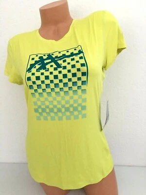 NUEVA Camiseta Asics Para Mujer Manga Corta Cuello Redondo Amarillo Verde Geométrica M Foto 1 de 3