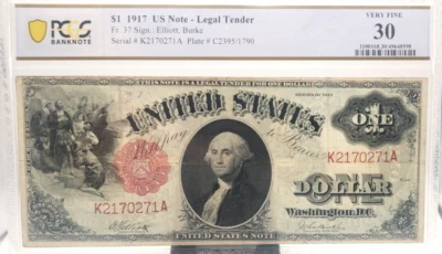 1917 $1 LEGAL TENDER US NOTE FR.37 ELLIOTT BURKE PCGS 30 VF - Image 1 of 2