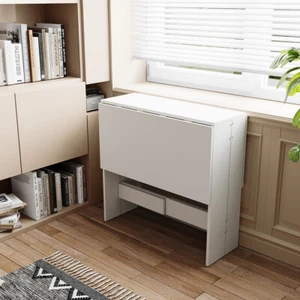 Modern Drop Leaf Dining Table Folding Kitchen Table Wooden Room Desk Space Saver - Picture 1 of 9