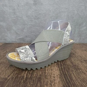 Fly London Yaji Wedges Sandalen 38 7 grau creme Schlangenleder Kreuz Riemchen Leder - Bild 1 von 14