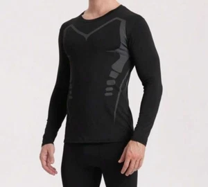 Men’s Black Under Layer Long Sleeve Mens Gym Running Shirt Top Size XL - Picture 1 of 2