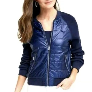 Tommy Bahama Puffer Jacket Womens Sz L Blue Raglan Sleeves Zip Closure - Picture 1 of 10