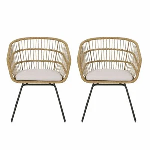 Edson Outdoor Wicker Dining Chairs with Cushion, Set of 2, Light Brown, Beige, a - Picture 1 of 8