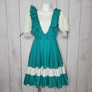 Abito da ballo vintage Malco Modes Partners Please Teal Sparkle pizzo quadrato 10 - Foto 1 di 12
