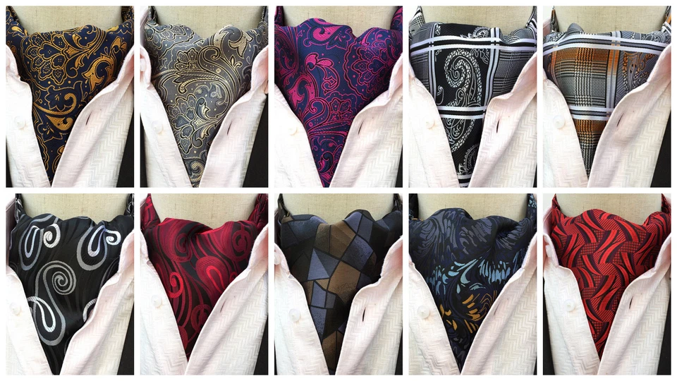 Cravat Ascot Tie Brown Blue Red Black Grey Orange Black Yellow Pink 100% Silk  - Image 1 of 2