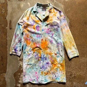 Vintage Ice Dye Bulwark Lab Coat Small Regular Button Closure 90s Tie Dye - Picture 1 of 7