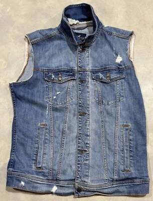 Jaqueta Hollister Epic Flex azul jeans destruída colete desgastado feminina tamanho XL - Imagem 1 de 4