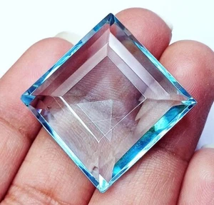 Square Cut Blue Aquamarine Loose Gemstone 44.90 Ct Certified With Free Gift - Picture 1 of 7