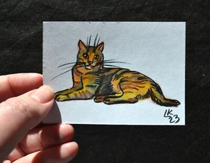 Tabby Cat ACEO Artwork Feline Art Card for Collectors Pet Lovers Gift - Bild 1 von 3