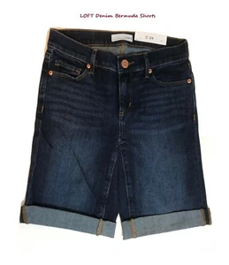 LOFT Damen Denim Bermuda Shorts in klassischer dunkler Indigo Waschung Gr. 24/00 Neu mit Etikett - Bild 1 von 10