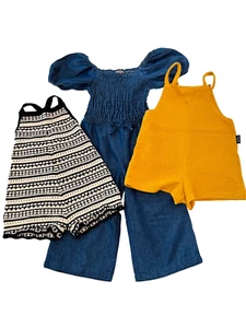 Girls ZARA Crochet Stripe Romper Tiny Tribe Denim Jumpsuit Lot of 3 Size 5 - Picture 1 of 13