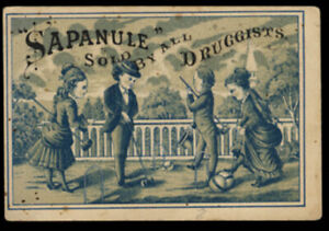 Sapanule Cure-all trade card ASPCA Pres Henry Bergh 1880s croquet  game