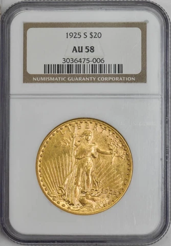 1925-S $20 Gold St. Gaudens AU58 NGC 946341-2 Cover
